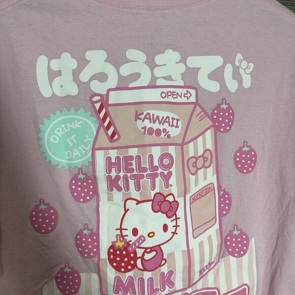 Hello Kitty Sanrio Large Pink Strawberry Milk Valentines Kawaii Japanese T-shirt - Picture 3 of 6